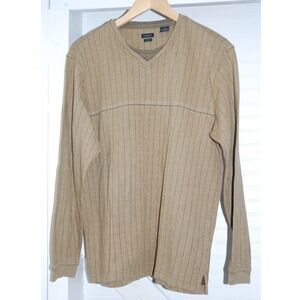 Vintage Van Heusen tan striped Grandpa v-neck‎ sweater size med mens 90s UNISEX